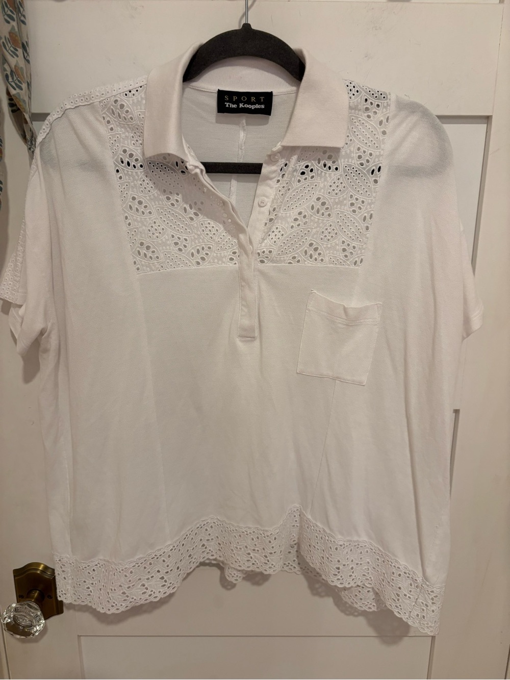 The Kooples SPORT White Eyelet Polo Shirt